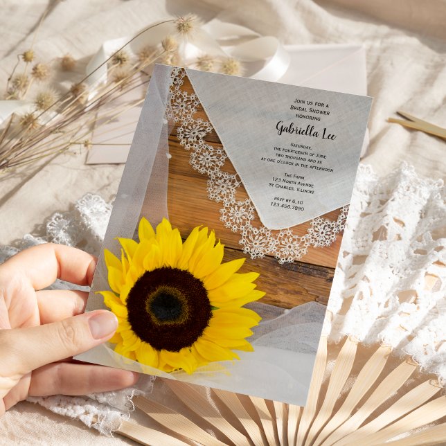 Sunflower and Lace Country Bridal Shower Invitation (Creator Uploaded)