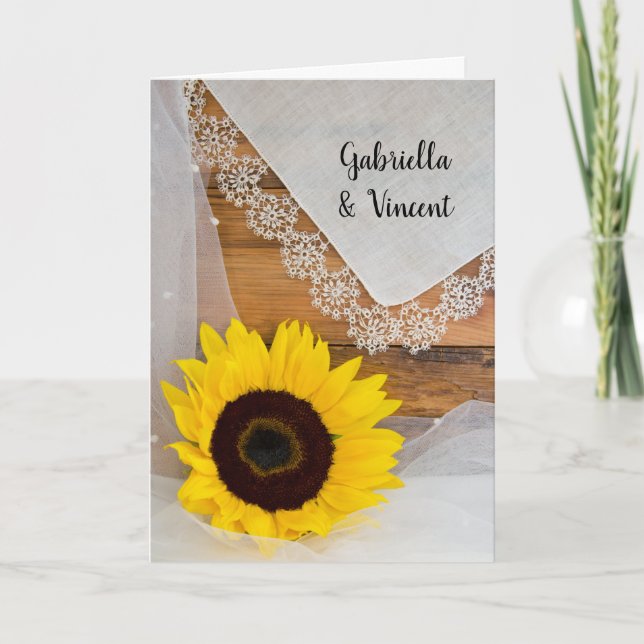 Sunflower and Lace Rustic Wedding Invitation (Front)