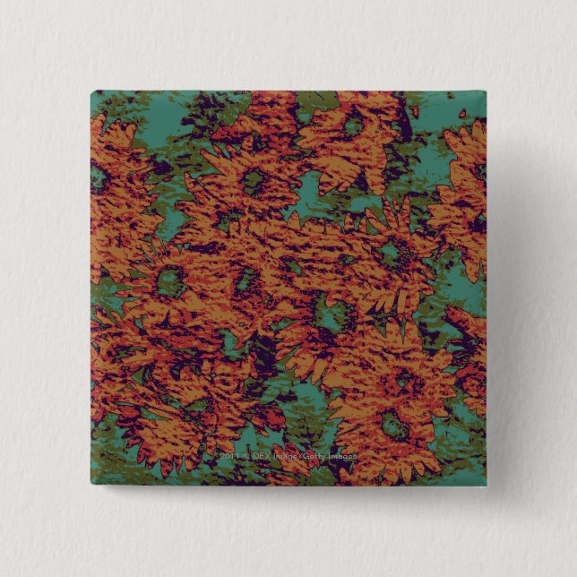 Sunflower and leaf camouflage pattern on 15 cm square badge (Front)