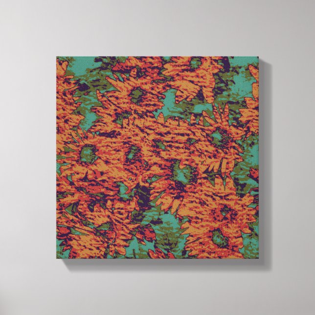 Sunflower and leaf camouflage pattern on canvas print (Front)