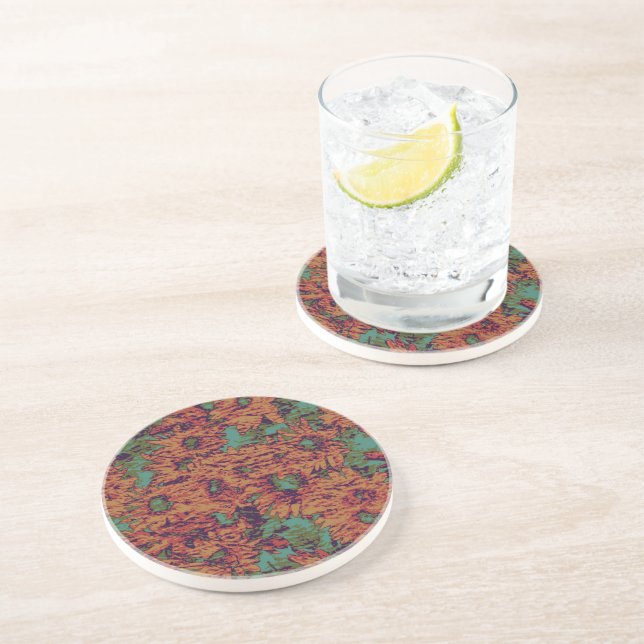 Sunflower and leaf camouflage pattern on coaster (Side)