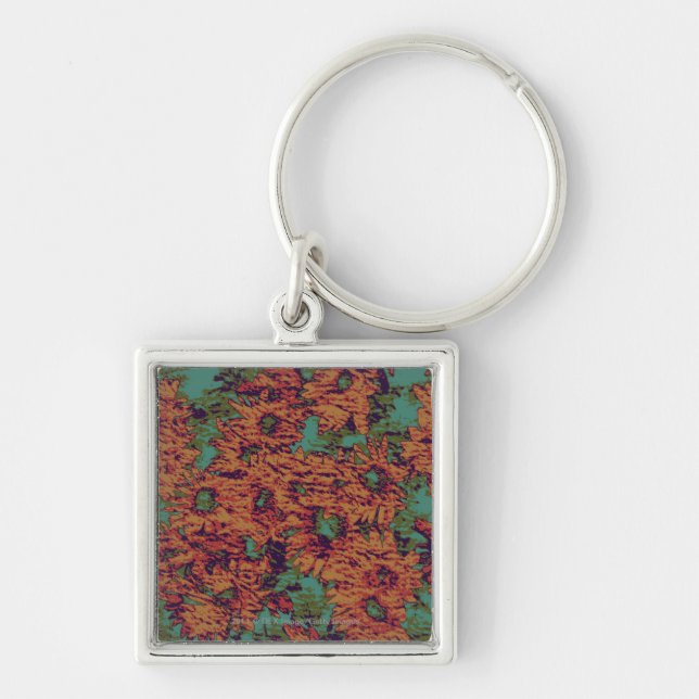 Sunflower and leaf camouflage pattern on key ring (Front)