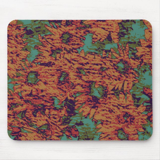 Sunflower and leaf camouflage pattern on mouse mat (Front)