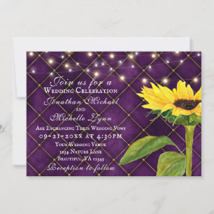 Sunflower and Lights on Purple All In One Wedding Invitation