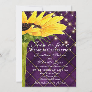 Sunflower and Lights on Purple All In One Wedding Invitation