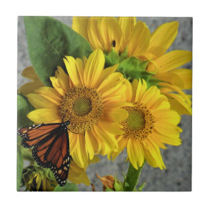 Sunflower and Monarch Butterfly Ceramic Tile