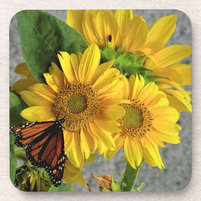 Sunflower and Monarch Butterfly Coasters (Front)