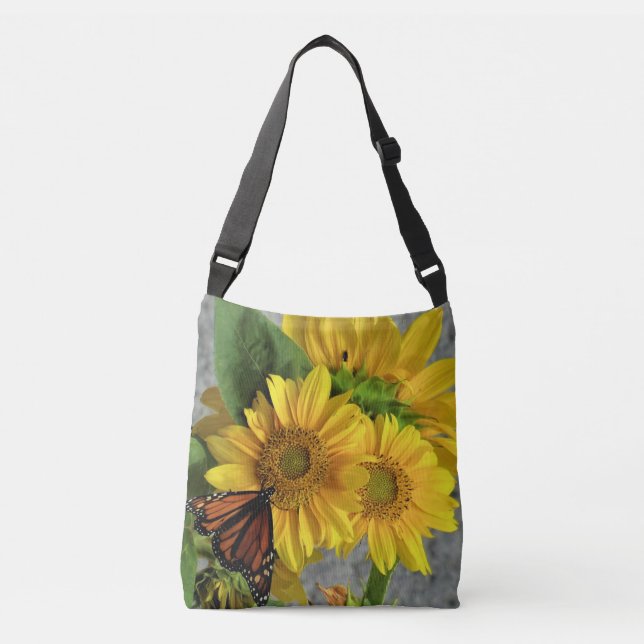 Sunflower and Monarch Butterfly Cross-body Bag (Front)