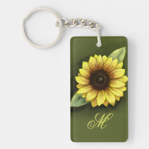 Sunflower and Monogram Key Ring