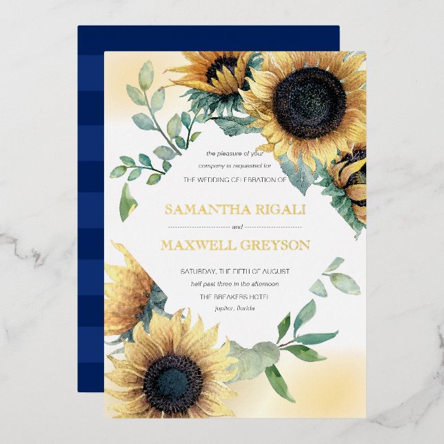 Sunflower and Navy Blue Rustic Wedding (Front/Back)