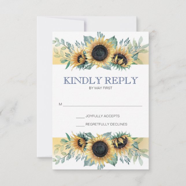 Sunflower and Navy Blue Sunflower Wedding RSVP (Front)