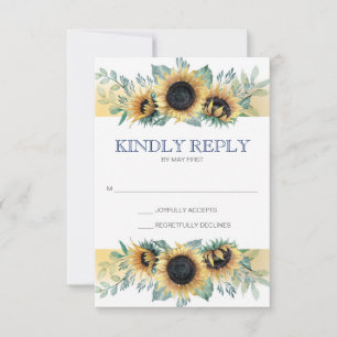 Sunflower and Navy Blue Sunflower Wedding RSVP