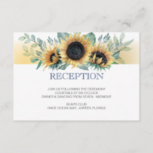 Sunflower and Navy Blue Wedding Reception Card
