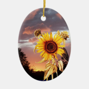 SUNFLOWER AND PINK SUMMER SUNSET CERAMIC TREE DECORATION