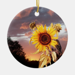 SUNFLOWER AND PINK SUMMER SUNSET CERAMIC TREE DECORATION