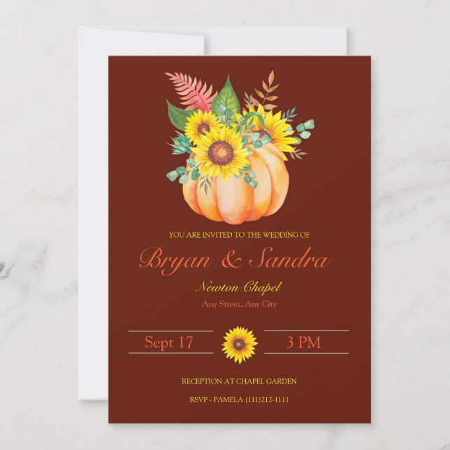 Sunflower and Pumpkin Fall Wedding Invitation (Front)