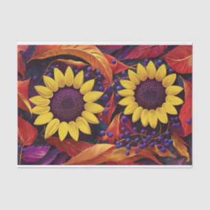 Sunflower and Purple Berries, Autumn Garden Tissue Paper