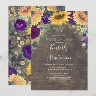 Sunflower and Purple Rose Rustic Bridal Shower Invitation