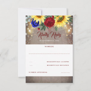Sunflower and Red Blue Rose Fall Wedding RSVP Card