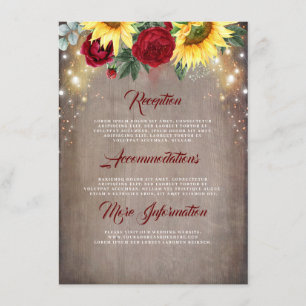 Sunflower and Red Rose Fall Wedding Details Enclosure Card