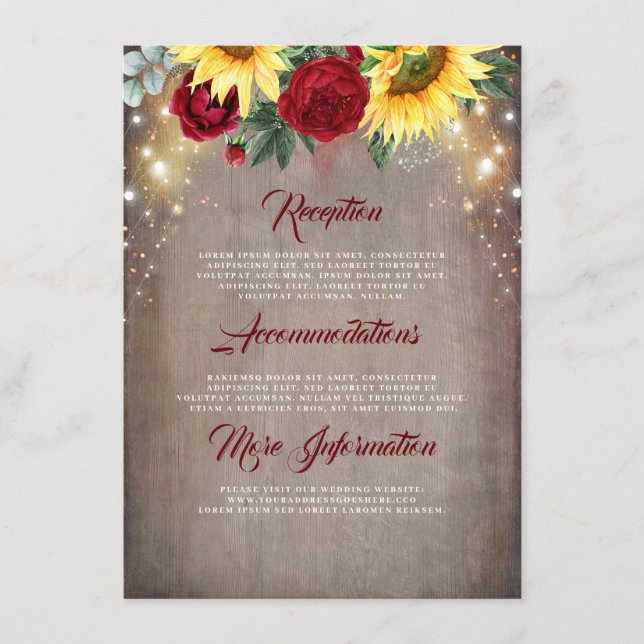 Sunflower and Red Rose Fall Wedding Details Enclosure Card (Front)