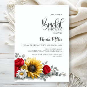 Sunflower and Red Rose Floral Bridal Shower Invitation