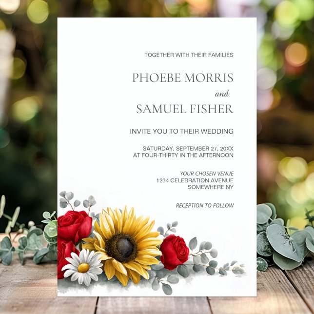 Sunflower and Red Rose Floral Wedding Invitation (Creator Uploaded)