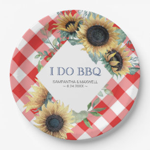 Sunflower and Red Tartan I Do BBQ Paper Plate