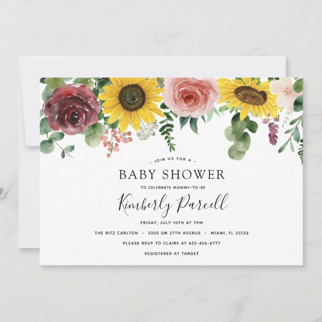 Sunflower and Roses  Baby Shower Invitation (Front)