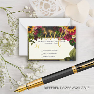 Sunflower and roses budget rustic wedding RSVP Card