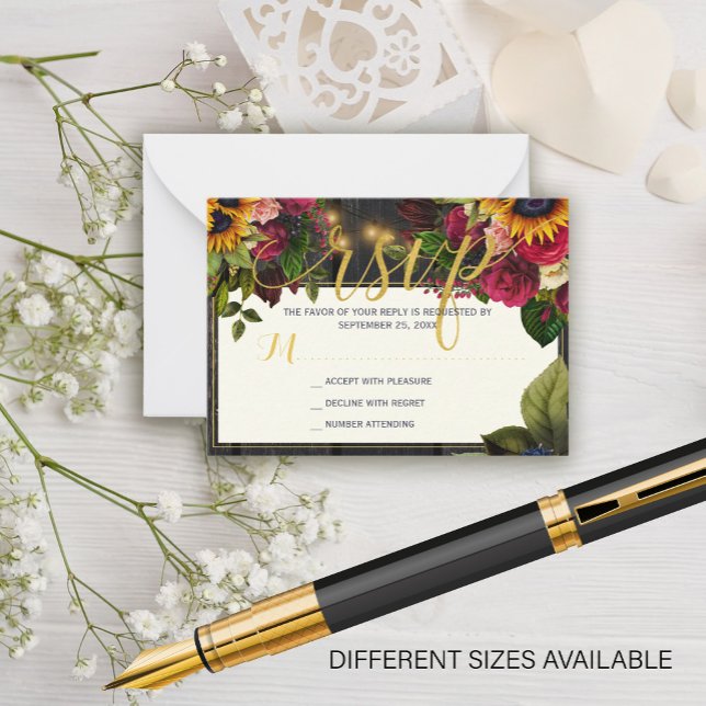 Sunflower and roses budget rustic wedding RSVP Card (Creator Uploaded)