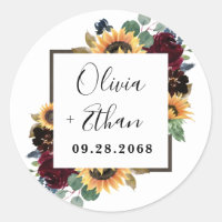Sunflower and Roses Burgundy Red Navy Blue Wedding