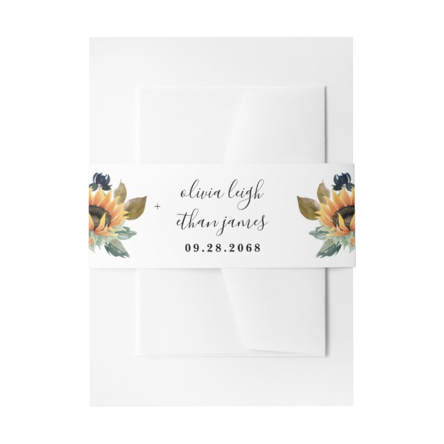 Sunflower and Roses Burgundy Red Navy Blue Wedding Invitation Belly Band (Front Example)