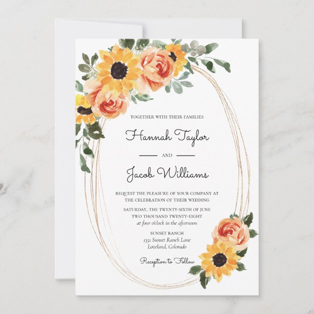 Sunflower and Roses Fall Wedding Invitation (Front)