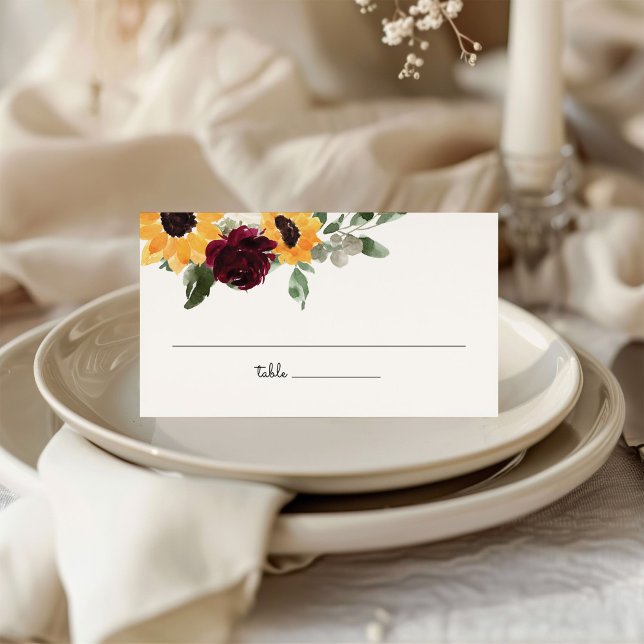 Sunflower and Roses Greenery Wedding Place Card (Creator Uploaded)