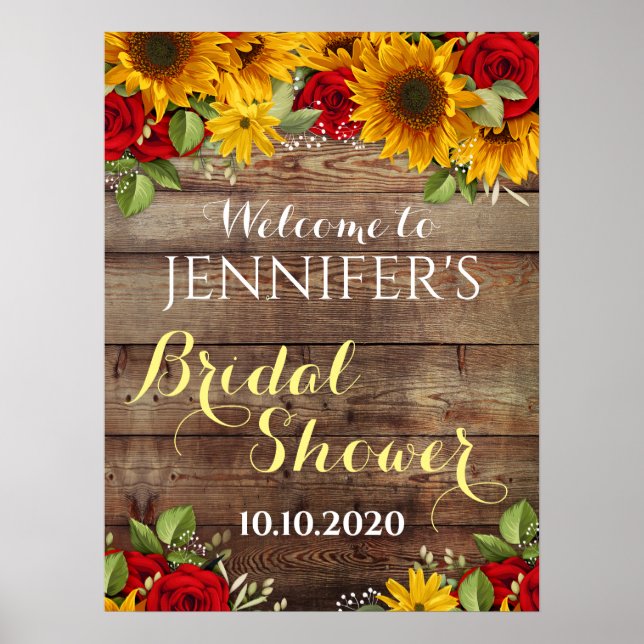 Sunflower and Roses Rustic Bridal Shower Sign (Front)