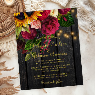 Sunflower and roses rustic fall wedding invitation