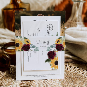 Sunflower and Roses Rustic Wedding Invitation Belly Band
