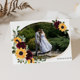 Sunflower and Roses Rustic Wedding Photo Thank You