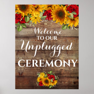 Sunflower and Roses Rustic Wedding unplugged Sign