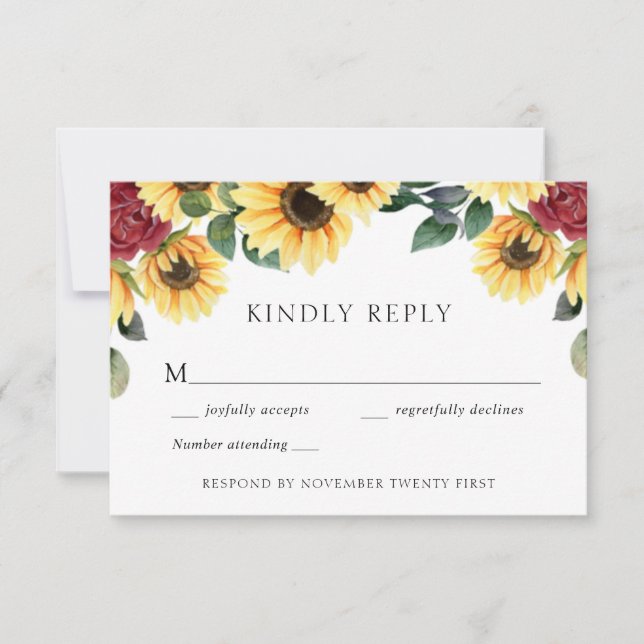 Sunflower and Roses Wedding Response Card (Front)