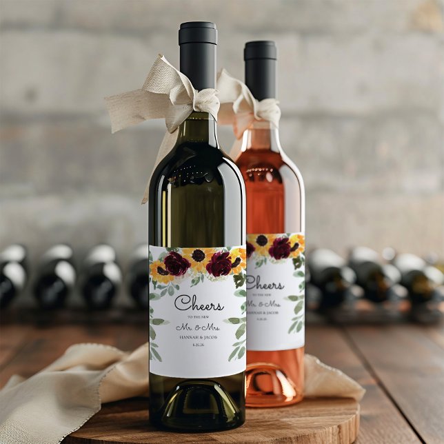 Sunflower and Roses Wedding Wine Label (Creator Uploaded)