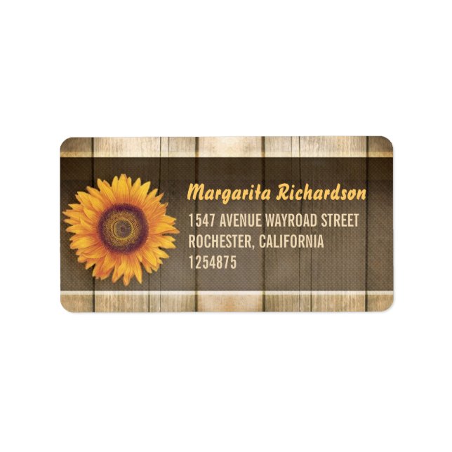 sunflower and rustic wood address labels (Front)
