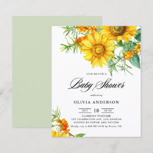 Sunflower and Sea Buckthorn Baby Shower Invitation