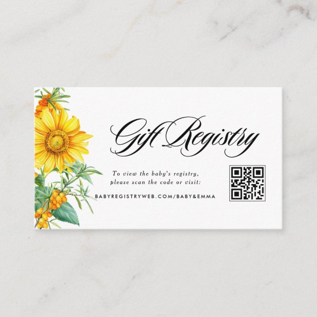 Sunflower and Sea Buckthorn QR Code Registry Enclosure Card (Front)