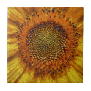 Sunflower and Seeds Bold Brush Strokes Painting Tile