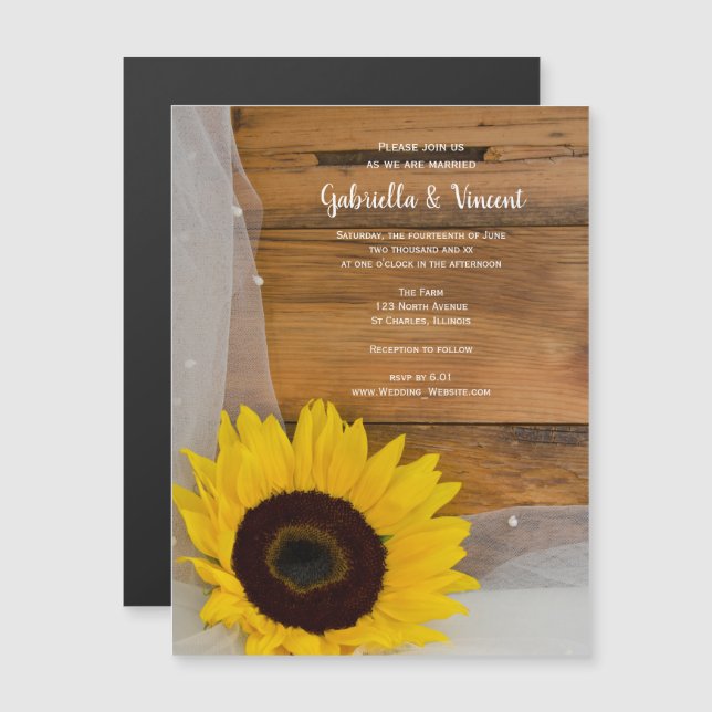 Sunflower and Veil Country Wedding Magnetic Invitation (Front/Back)
