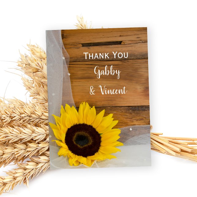 Sunflower and Veil Country Wedding Thank You Note (Creator Uploaded)