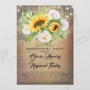 Sunflower and White Rose Rustic Engagement Party Invitation