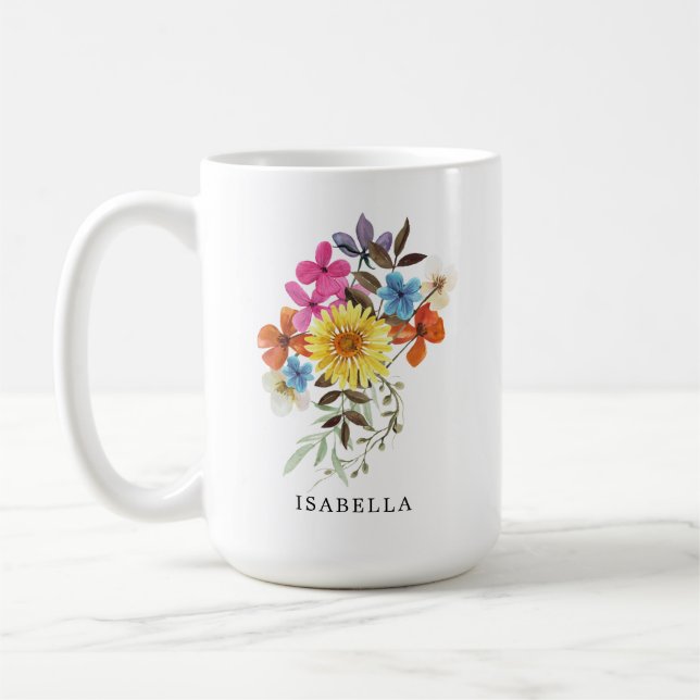 Sunflower and Wildflower Bouquet Custom Coffee Mug (Left)